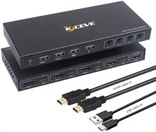 KCEVE 4 Ports KVM Switch, 4 In 1 Out HDMI KVM Switcher Box Support 4K @ 60Hz