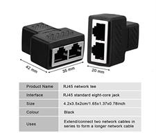 RJ45 Ethernet Splitter, 1 to 2 Ethernet Cable Extender Connect Network LAN Internet Cat5, Cat5e, Cat6, Cat7(Support Two Computers Online at The Same Time) 1 pcs