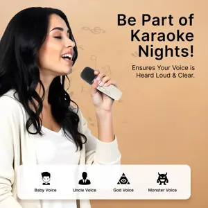 Mini Bluetooth Speaker, Wireless Karaoke Mic, 8Hrs Playtime, Vivid RGB Lights, Voice Effects, Multi-Play Modes BT5.1/TF Card & Type-C Charging (White)