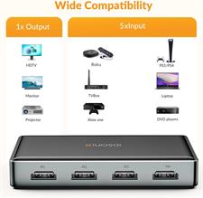 iDsonix HDMI Switch 4K@60Hz UHD HDMI Switcher Splitter 5 in 1 Out, HDMI Switch Box with IR Remote Control