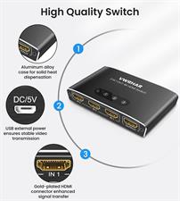 VWRHAR HDMI Switch 3 in 1 Out 4K UHD HDMI Switcher Splitter, Automatic Switch with Remote Metal HDMI Switch Box Hub Support 4K 3D 1080P HDCP1.4 for PS5 PS4 Xbox DVD Player Fire Stick Apple TV PC