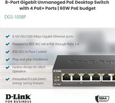 D-Link DGS-1008P 8-Port Gigabit PoE Unmanaged Desktop Switch 