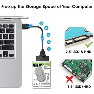USB 3.0 SATA III Hard Drive Adapter Cable, SATA to USB Adapter Cable for 2.5 inch (6.35 cm) SSD & HDD, Support UASP, 9 inch(22 cm), Black