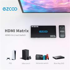 EZCOO HDMI 2.0 Matrix 4x2 4K 60Hz 4:4:4 18Gbps HDR Dolby Vision HDCP 2.2, Audio Breakout SPDIF Optical 5.1CH, Support HDMI Scaler 4K 1080P Work Together, with Firmware Upgrade