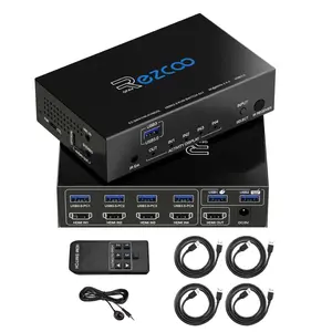 EZXOO USB3.0 HDMI KVM Switch 4 Port 4 In 1 Out 4K 60Hz 4 In 4 Out SPDIF 5.1 Audio Breakout - Mouse/Keyboard/Wireless USB for PC,Printer,Scanner,Windows,Linux, HDR HDMI Auto Switch 4x1,IR Remote KVM 4X1