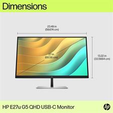 HP 27" E27u G5 QHD 2K Monitor w/Anti-Glare, Flicker Free, Height/Tilt/Swivel/Pivot adjustments, HDMI, DP, & Dockztorm USB Port (Used)