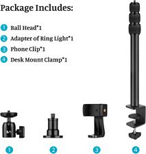 VICTIV Camera Desk Mount Table Stand with Ball Head, 15"-41" Adjustable Desktop Light Stand, Tabletop C Clamp with Phone Clamp, for DSLR Camera, Ring Light, Panel Light, Webcam, Phone