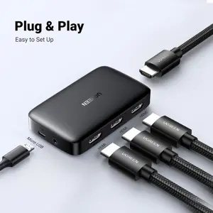 UGREEN HDMI Switch 3 in 1 Out 4K HDMI Splitter with Remote Supports HDR CEC 3D HDCP1.4 HDMI 3 Port Box Hub 4K 30Hz, Compatible with Switch/Switch 2 PS5 PS4 Xbox Fire Stick Roku Apple TV PC