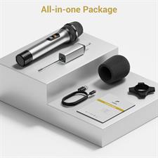 TONOR Wireless Microphone, UHF Metal Cordless Handheld Mic System with Rechargeable Receiver, for Karaoke, Singing, Party, Wedding, DJ, Speech, 200ft (TW620), Grey