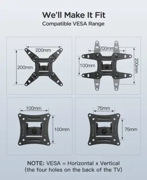 PERLESMITH TV Wall Bracket for 13-42 inch TVs, Swivels Tilts TV Wall Mount for Flat & Curved TV，VESA 75x75mm to 200x200mm up to 20KG