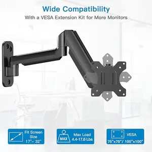 HUANUO HNWSS1 Single Monitor Wall Mount for 13 to 32 Inch Computer Screen, Gaming Monitor Wall Mount Arm Holds up to 17.6lbs, Height Adjustable Full Motion Wall Monitor Mount-VESA Mount 75x75,100x100