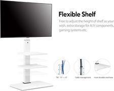 FITUEYES FT-S3602MW Floor TV Stand with IRON BASE 3 Shelves for 32 to 65 Inch Screens Swivel Tilt Adjustable Height Hold 40kg Max VESA 600x400mm - White