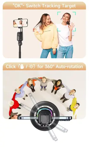 P05 AI Intelligent Tracker Gimbal Stabilizer Combo | 360° Auto Face Tracking | Smart Gesture Control | No App Required | Selfie Vlogging Camera with Wireless Mic for Seamless Recording