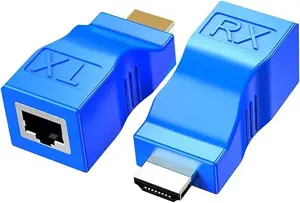 HDMI Extender Adapter, HDMI to RJ45 Ethernet Network Converter Over by Cat5-e/6 Cable Splitter 1080p up to 30m/98ft Repeater for HDTV HD TV DVD PS4 STB