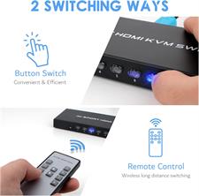 8 Port KVM Switch, 8 in 1 Out HDMI KVM Switch, for 8 PC Sharing 1 HD Monitor and 4 USB Devices, Support 4K@30Hz, with IR Remote and 8 HDMI Cables