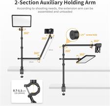 PICTRON LS11 Camera Mount Desk Stand with Auxiliary Holding Arm, Flexible Overhead Camera Mount, Webcam Table C-Clamp Multi Mount for Photography Videography Live Stream
