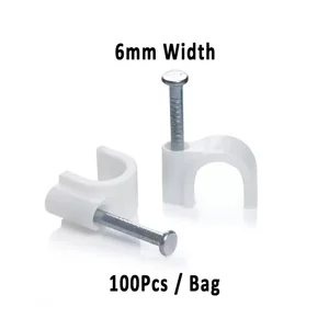 KSS - 6mm Width Wire Clip with Steel Nail, White, Cable organizer for Tables, Walls, Ceiling, Telephone, Boards Etc. – Pack of 100