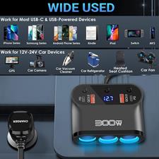 Cigarette Lighter Splitter 300W: OUFFUN Dual 18W QC3.0 and 30W PD USB-C Multi Way Cigarette Lighter Adapter DC Outlet Car 12V Splitter with LED Voltmeter Switches for iPhone Samsung Phone GPS Dash Cam