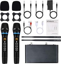 KITHOUSE J10 Wireless Microphone Karaoke System Rechargeable, UHF Metal Cordless Microphone Handheld with Volume Echo Treble BASS Control and Receiver Box for Singing Karaoke Speech Meeting