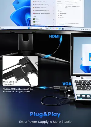 FOINNEX VGA to HDMI Adapter with Audio, Uni-Direction VGA (Source) to HDMI (TV/Monitor), Active VG A in HDM I Convertor Male to Female 1080P Video Dongle for Laptop,Computer,Projector