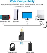 Bluetooth Adapter, Bluetooth 5.0 Audio Transmitter, Wireless Audio Adapter with USB and Optical for Switch Base, PS4, Xbox, TV, PC, 2 Devices Simultaneously, Plug and Play