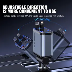 120W Retractable Car Charger with Starlight, 4 in 1 Fast Charging USB-C Car Adapter,for iPhone 17 Pro Max Air 16 15 14 13 Plus