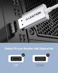 LENTION 6FT USB C to DisplayPort Cable Adapter (4K@60Hz,2K@165Hz) for Mac,Windows,Linux OS,Compatible 2023-2016 MacBook,New iPad/Surface/Mac Air,Dell,XPS,etc(CU708-2M,Sliver)