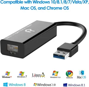 Rankie USB Network Adapter, USB 3.0 to RJ45 Gigabit Ethernet Internet Adapter, Black