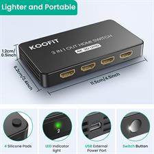 KOOFIT HDMI Switch 3-in-1 Out, 4K HDMI Splitter with Remote, Compatible with PS5, PS4, Xbox, Fire Stick, Blu-Ray, Apple TV, DVD, Roku, PC