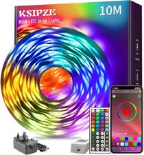 KSIPZE 10m Led Strip Lights RGB Music Sync Color Changing, Bluetooth Led Lights with Smart App Control Remote, Led Lights for Bedroom Lighting Flexible Room Home Decoration