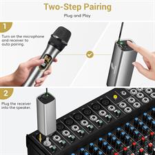 TONOR Wireless Microphone, UHF Metal Cordless Handheld Mic System with Rechargeable Receiver, for Karaoke, Singing, Party, Wedding, DJ, Speech, 200ft (TW620), Grey