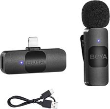 BOYA BY-V1 Wireless Lavalier Microphone for iPhone Plug Play External Lightning Mic Clip on Lapel Mic for Video Recording YouTube Live Streaming