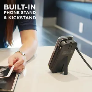 Limitless Innovations Ultimate Pro 15,000mAh Portable Power Bank PD 20W with Built-in Cables, Wireless Charging, Flashlight, Wall Plug, & Digital Display, for iPhone, Samsung, & More (Black Metallic)