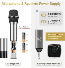 TONOR Wireless Microphone, UHF Metal Cordless Handheld Mic System with Rechargeable Receiver, for Karaoke, Singing, Party, Wedding, DJ, Speech, 200ft (TW620), Grey