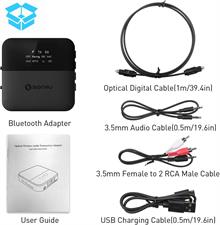 SONRU Bluetooth 5.0 Transmitter Receiver, Bluetooth Audio Adapter Digital Optical TOSLINK RCA 3.5mm Audio Cable for TV/Home Stereo System Low Latency