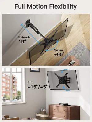 PERLESMITH PSSFK1 TV Wall Mount for 27-60 Inch Flat & Curved TVs, Single Stud TV Mount with Articulating Swivel Tilt - Wall Mount TV Bracket VESA 400x400mm up to 77 lbs, Perfect Center Design