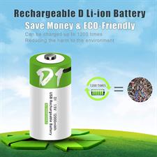 USB Rechargeable D Size Lithium ion Battery High Capacity 1.5V 12000mWh(8000mAh) 4 H Fast Charge 1200 Cycles with Type C Cable - 1 Pcs