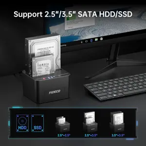 FIDECO External Hard Drive Docking Station, Hard Drive Dock for 2.5 and 3.5 inch SATA HDD SSD, HDD Docking Station with Dual Bay, USB 3.0 Hard Drive Reader, Support Offline Clone and UASP