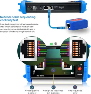 Portable 7 Inch CCTV Tester Support up to 6K IP Camera Test- AHD, TVI, CVI & CVBS Analog Camera Test-RJ45 Cable TDR Tester with PoE/IP Discovery/HDMI in & Out/Built in WiFi/PTZ