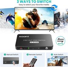 KOOFIT HDMI Switch 3-in-1 Out, 4K HDMI Splitter with Remote, Compatible with PS5, PS4, Xbox, Fire Stick, Blu-Ray, Apple TV, DVD, Roku, PC