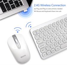 EONO Wireless Keyboard and Mouse Set Ultra Slim Cordless Mouse and Keyboard Combo, Quiet Keys, Adjustable DPI, Ergonomic QWERTY UK Layout Keyboard and Mouse for Windows Computer Laptop