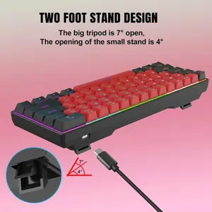 Snpurdiri 60% Wired Mechanical Keyboard, Mini Gaming Keyboard with 61 Keys for PC, Windows XP, Win 7, Win 10 (Black-Red, Red Switches)