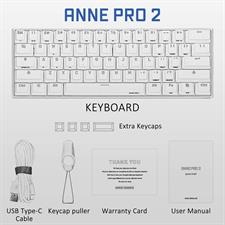 Anne PRO 2D, 60% Wired/Wireless Mechanical Keyboard (Gateron Brown Switch/White Case) - Full Keys Programmable - True RGB Backlit - Tap Arrow Keys - Double Shot PBT Keycaps - NKRO - 1900mAh Battery