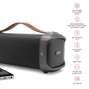 URBN Bang 1000 10 Watts Bluetooth Wireless Speaker with Built-in FM Radio (Black)