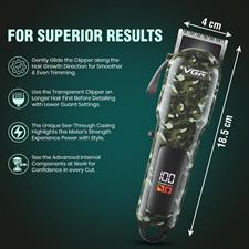 VGR VL-665 Limited Edition Professional Hair Clipper for Salon & Home Use | LED Display, 2000mAh Battery, 6 Guide Combs with Type-C USB Charging & 180 Min Runtime - Black/Green