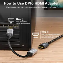 YIWENTEC DisplayPort 1.4 to HDMI 2.1 Ultra HD 8K Male to Female Cable 0.25m Converter 8K@60Hz 4K@120Hz Directional Compatible with DisplayPort PC and HDMI Displays Tvs