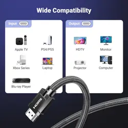 UGREEN 8K HDMI 2.1 Cable Certified 10FT, 10K Ultra High Speed HDMI Cord 4K 240Hz 48Gbps HDCP 2.2&2.3 eARC HDR Dolby Compatible for PS5 Xbox Series X/Switch 2/Roku TV/Laptop/Monitor/Mac mini M4 Pro