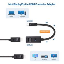 Cable Matters Active 8K Mini DisplayPort 1.4 to HDMI 2.1 Adapter 48Gbps, Support 4K 120Hz / 8K 60Hz, Mini DisplayPort to HDMI 2.1 Cable Adapter in Black