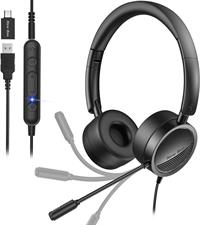 New bee Wireless Headset Bluetooth Headset with Noise Cancelling Microphone 20hrs Talk time & Mute Button for Work/PC/Office/Zoom/Skype (Include USB Dongle) (H360-black)