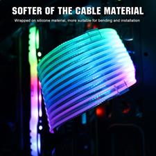 Pccooler Power Supply Sleeved Cable, Customization 24 Pin Atx Rgb Cable Extension Kit 16Awg, 5V 3Pin Synchronized Psu Cable For Rgb Software From All Major Motherboard Cable Management